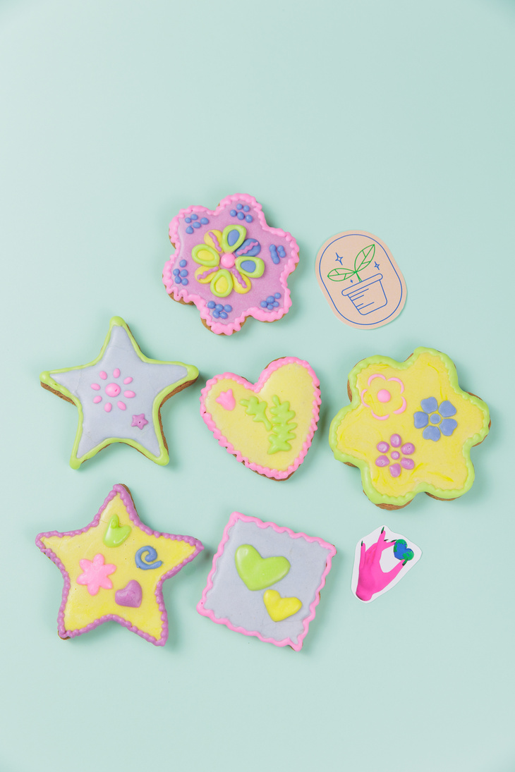 Pastel Icing Cookies on Teal Background